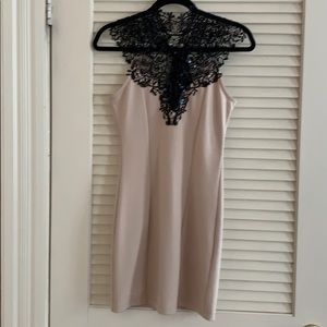 Beige and Black Lace with Sequin Cocktail Dress
